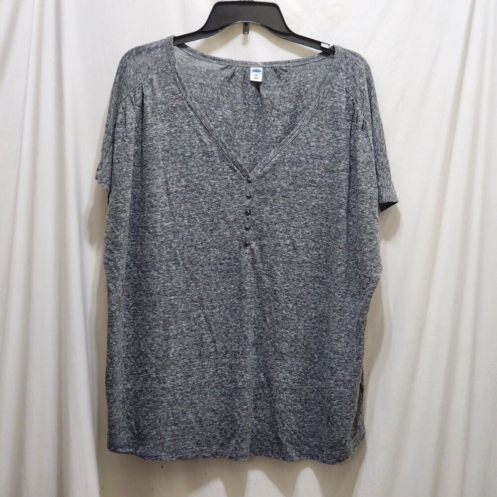 Old Navy Gray Linen Blend Half-Button Short Sleeve Henley Top XXL